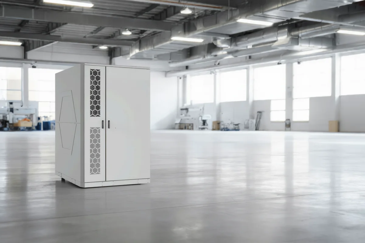 Schlüsselfertiger Gewerbespeicher von OROS ENERGY in einer Industriehalle